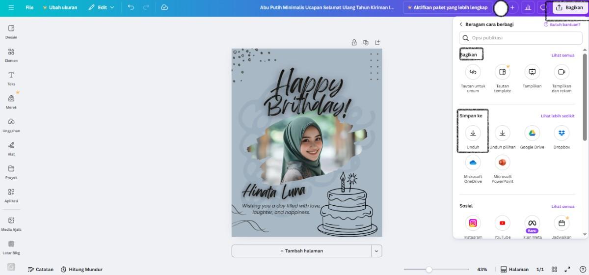 Unduh atau Bagikan Hasil Desain