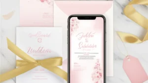 Pasangan Indonesia berbagi undangan digital pernikahan secara online melalui smartphone