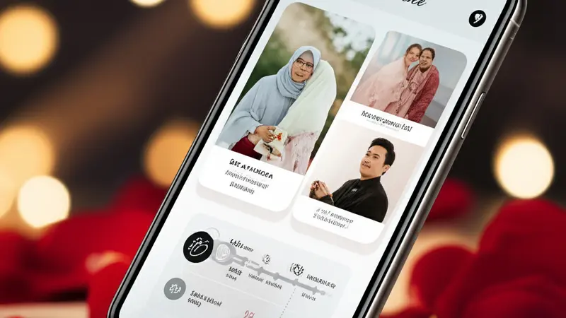 Aplikasi undangan digital pernikahan ditampilkan di smartphone dengan desain modern