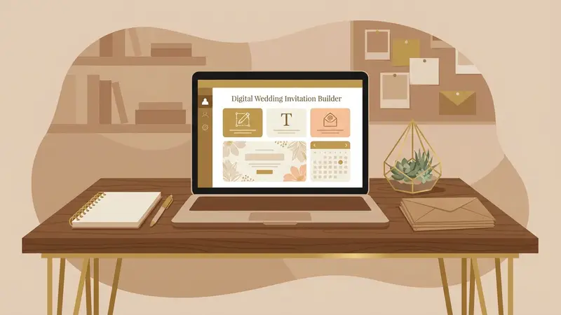 Pasangan sedang berdiskusi memilih background undangan digital