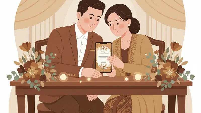 Pasangan sedang mendiskusikan desain untuk bikin undangan digital sendiri