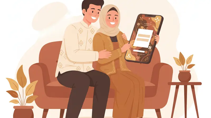Contoh desain undangan pernikahan digital dengan tema botanical