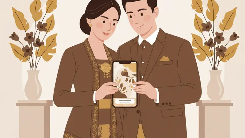 Ilustrasi keluarga sedang membuat undangan khitanan online gratis di laptop