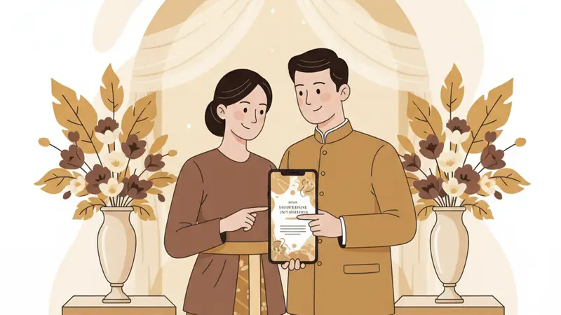 Pasangan sedang merencanakan pernikahan dan mencari cara buat undangan pernikahan online gratis