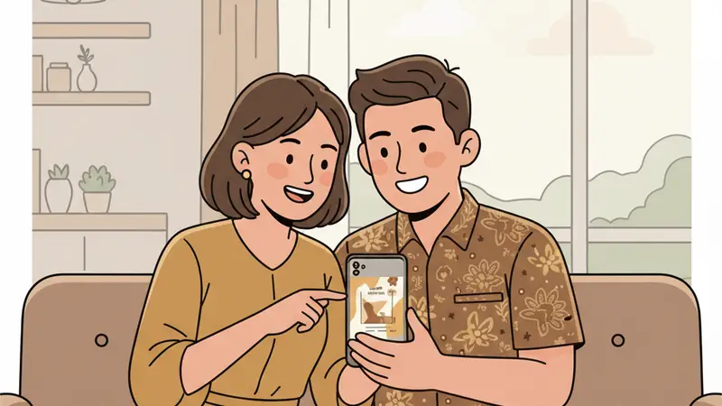 Pengantin melihat daftar tamu digital di layar komputer