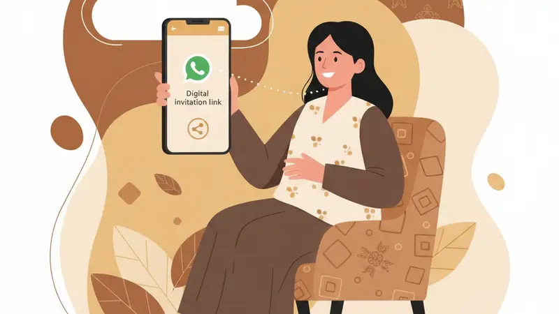 Pasangan pengantin sedang berdiskusi dengan vendor undangan digital.