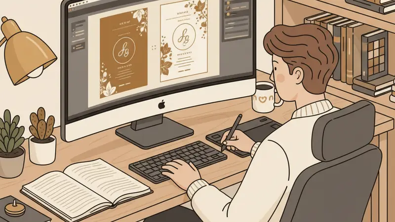Seorang desainer menggunakan Canva untuk membuat undangan digital gratis
