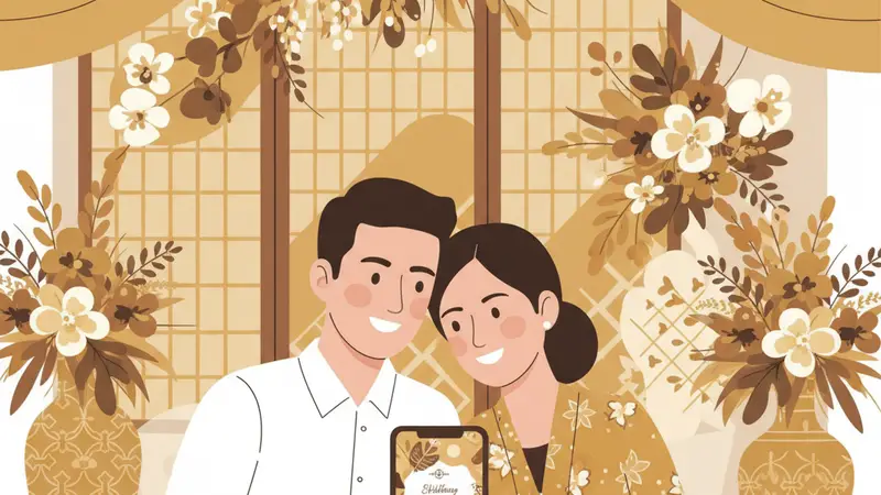 Ilustrasi seseorang sedang melihat undangan digital di smartphone