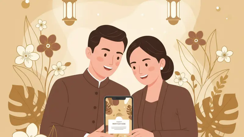 Ilustrasi seseorang sedang membuat kartu ucapan digital di laptop