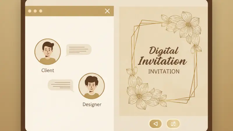 Ilustrasi seseorang sedang memikirkan ide desain kartu ucapan digital yang kreatif