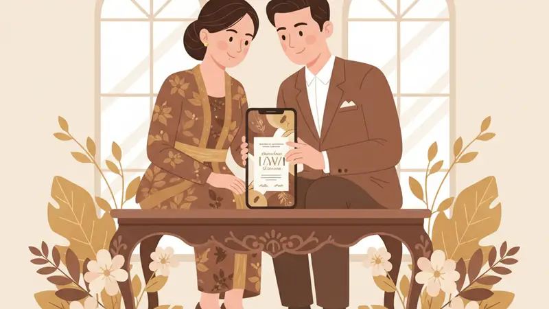 Pasangan sedang membuat undangan pernikahan online