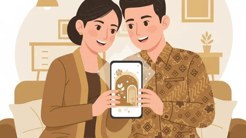 Pengantin memegang cetak kartu undangan dengan bangga