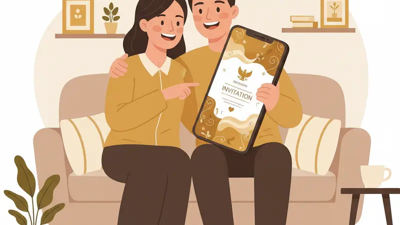 Pria dan wanita sedang berdiskusi memilih desain undangan digital