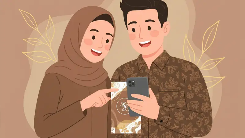 Desainer grafis sedang memilih foto terbaik untuk undangan nikah digital