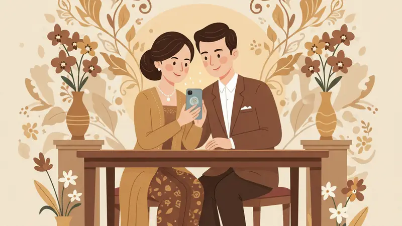 Ilustrasi buku tamu fisik dan buku tamu digital yang berdampingan