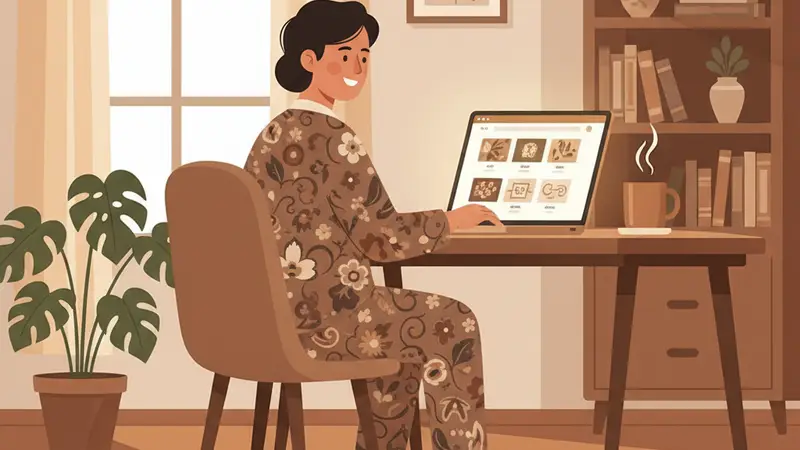 Pria dan wanita sedang memilih template undangan digital di tablet