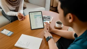 Pasangan Indonesia merencanakan budget undangan digital di rumah