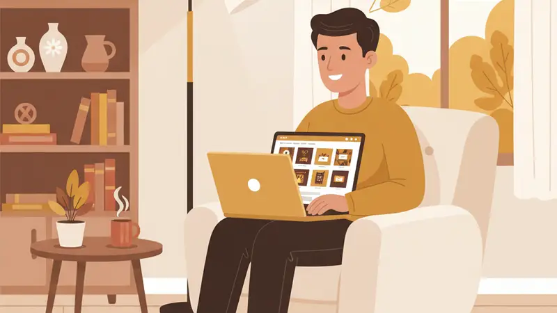 Ilustrasi undangan digital dengan berbagai fitur interaktif seperti peta, galeri, dan RSVP