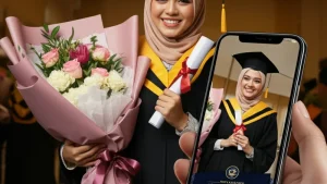 Undangan wisuda digital dengan desain elegan untuk acara kelulusan