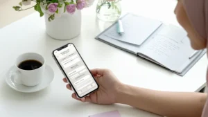 Cara pesan undangan digital - wanita Indonesia memesan undangan digital lewat smartphone