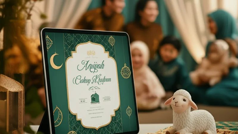 Undangan aqiqah digital dengan dekorasi Islami Indonesia