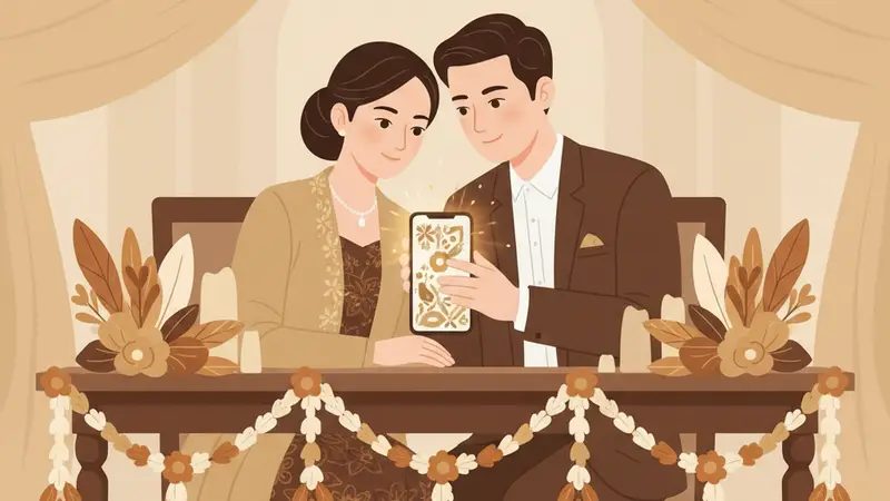 Ilustrasi kartu ucapan digital dengan berbagai desain menarik dan ikon digital