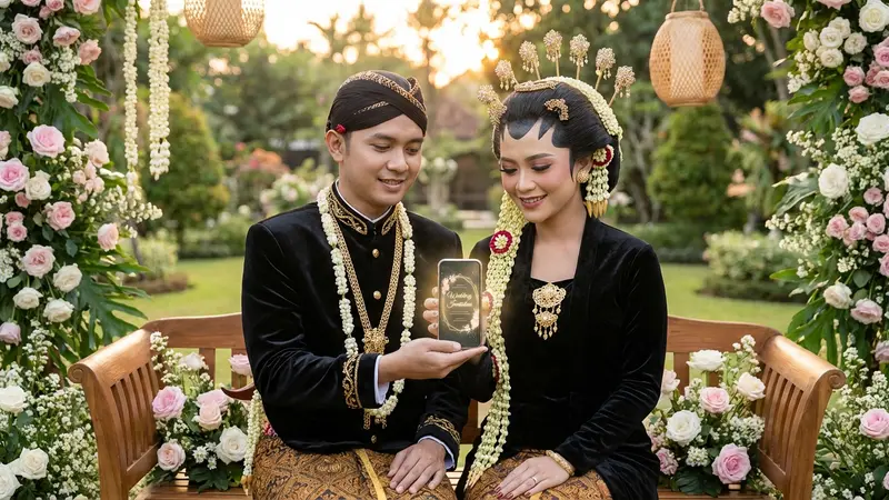 Kartu undangan digital pernikahan modern dengan desain elegan