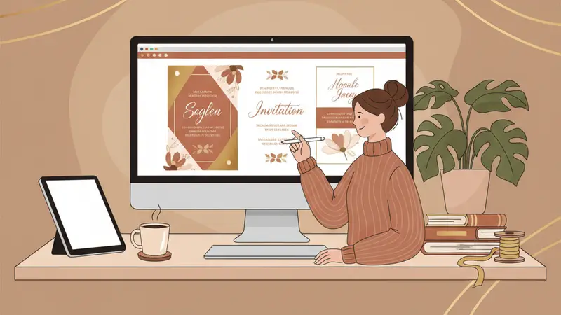 Antarmuka desain undangan digital di laptop