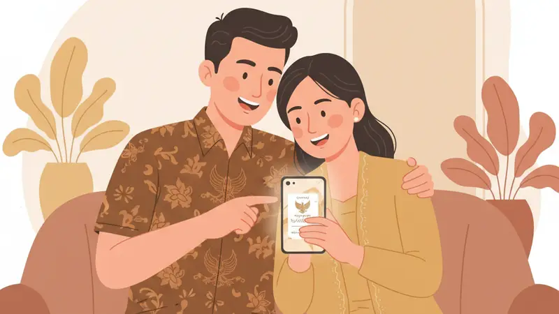 Pasangan sedang berdiskusi dengan desainer undangan digital