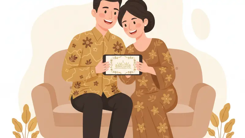 Pengantin membuat undangan online di laptop