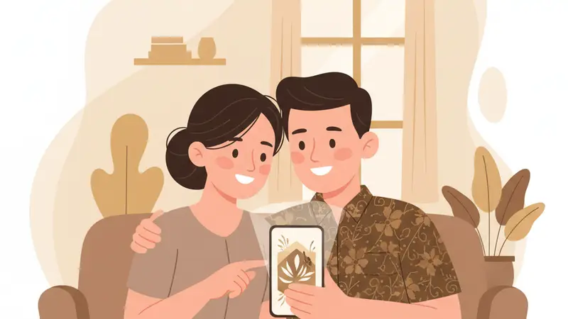 Seorang desainer sedang mengkustomisasi template undangan digital di Canva dengan menambahkan foto dan mengubah warna