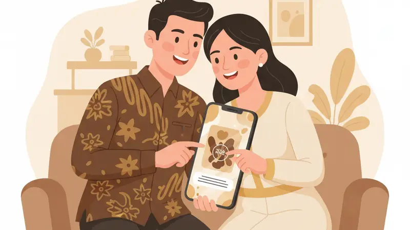 Pengantin berdiskusi memilih template undangan pernikahan web