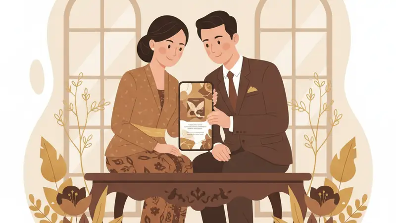 Ilustrasi undangan digital pernikahan dengan desain modern