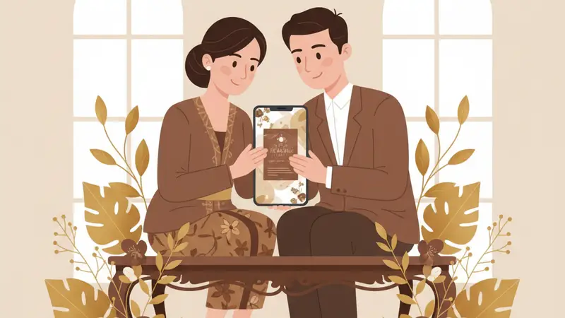 Ilustrasi berbagai ukuran undangan digital di layar smartphone dan tablet