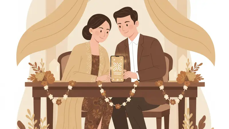 Ilustrasi berbagai ukuran undangan digital di layar ponsel dan laptop