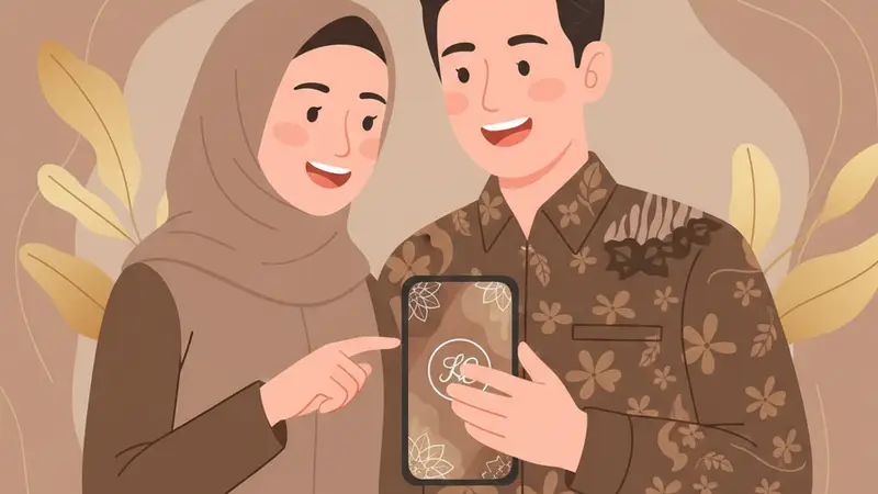 Ilustrasi seseorang sedang memilih template undangan digital di Sannubari