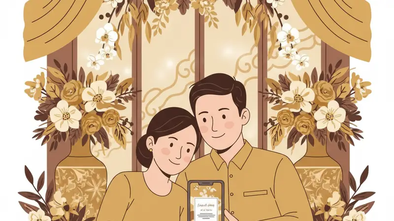 Ilustrasi keluarga bahagia dengan bayi dan undangan aqiqah online