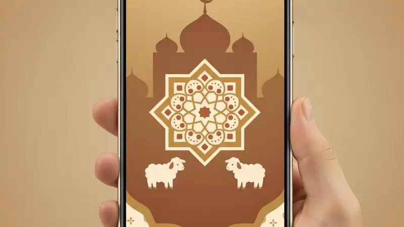 Tangan memegang smartphone dengan tampilan aplikasi desain grafis online