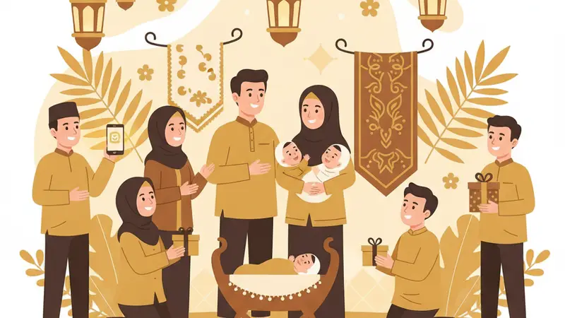 Ilustrasi undangan digital aqiqah yang elegan dengan fitur RSVP online dan galeri foto