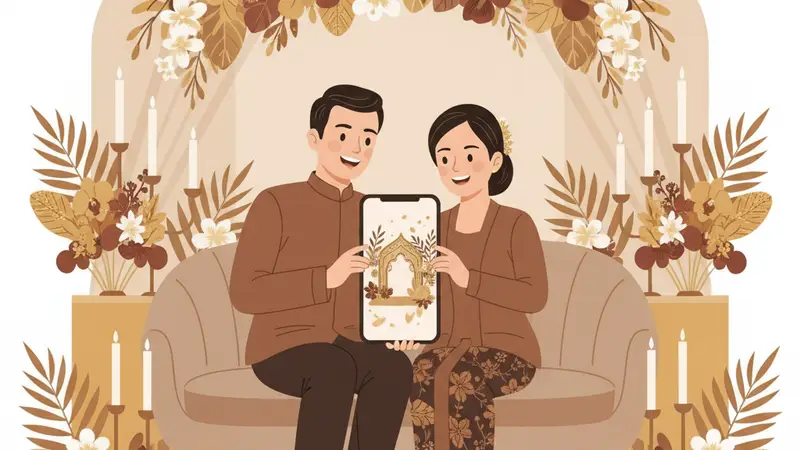 Ilustrasi pasangan sedang menyiapkan undangan besek pernikahan doc