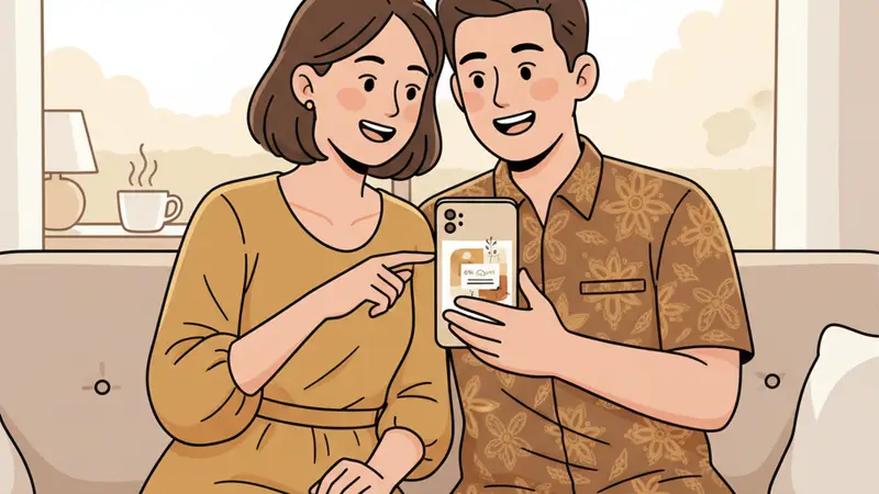 Pasangan memilih desain undangan digital di laptop