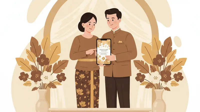 Pasangan pengantin di Jogja sedang melihat undangan digital Sannubari