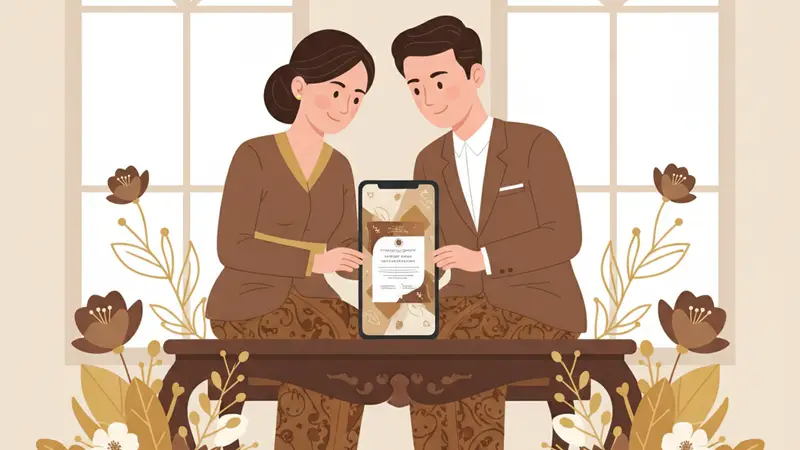 Ilustrasi undangan digital kosong dengan placeholder nama pengantin