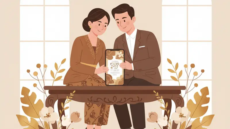 Undangan digital tema Jawa dengan motif batik dan ornamen tradisional