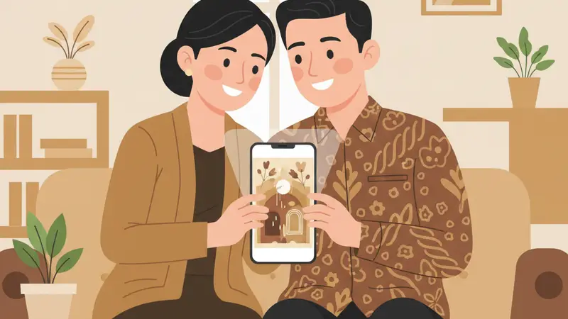 Pasangan Berdiskusi Mempersonalisasi Undangan Digital Template