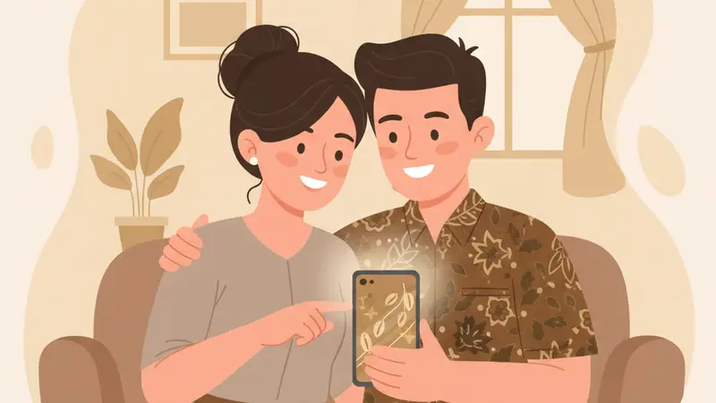 Pengantin sedang melihat fitur RSVP interaktif di undangan digital Sannubari
