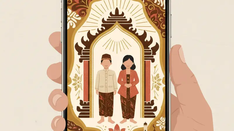 Ilustrasi orang menggunakan laptop membuat undangan khitanan digital gratis