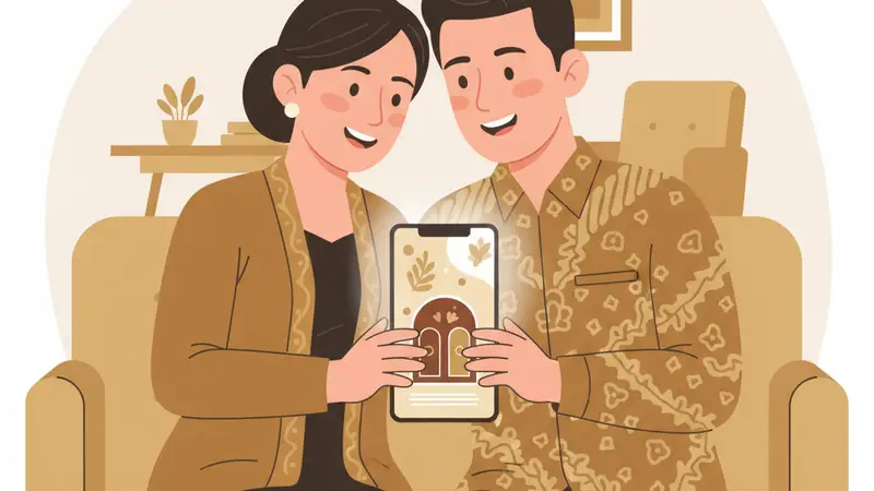 Wanita mengirim undangan online melalui aplikasi pesan