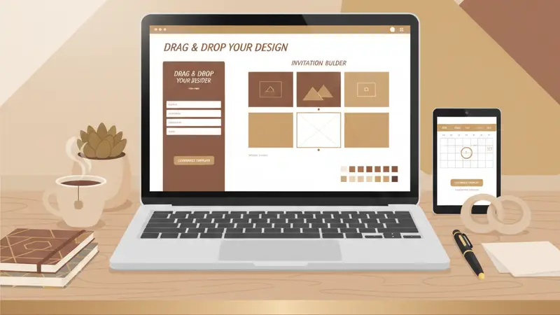 Pasangan calon pengantin sedang melihat undangan pernikahan digital website mereka di tablet
