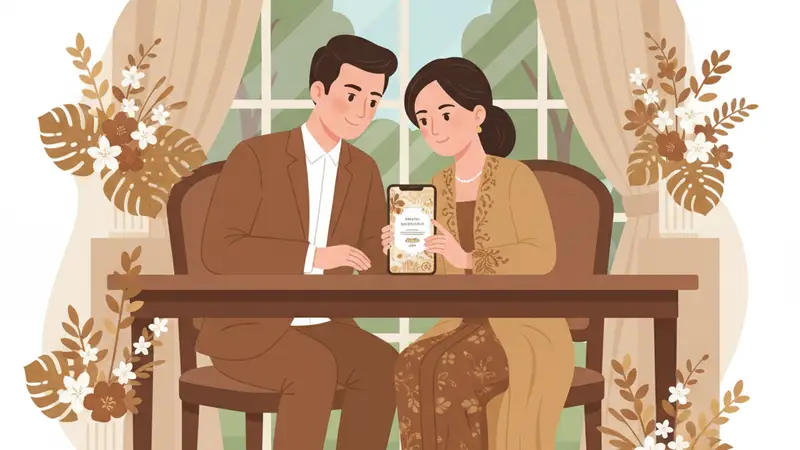 Ilustrasi undangan pernikahan digital format landscape dengan desain elegan